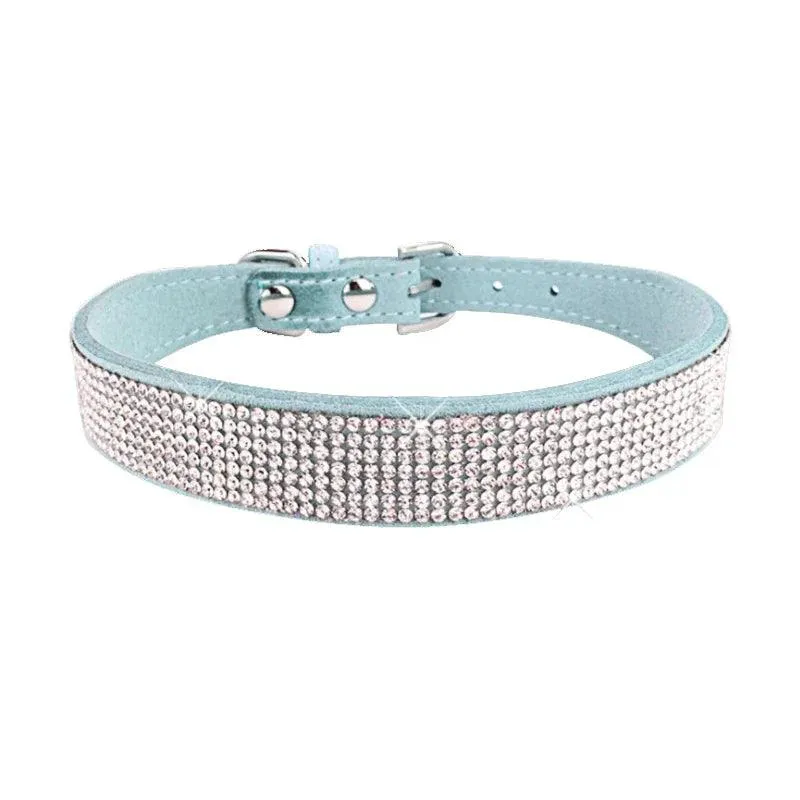 Suede Fiber Crystal Diamond Studded Bling Dog/Cat Fancy Collars Glitter Rhinestone