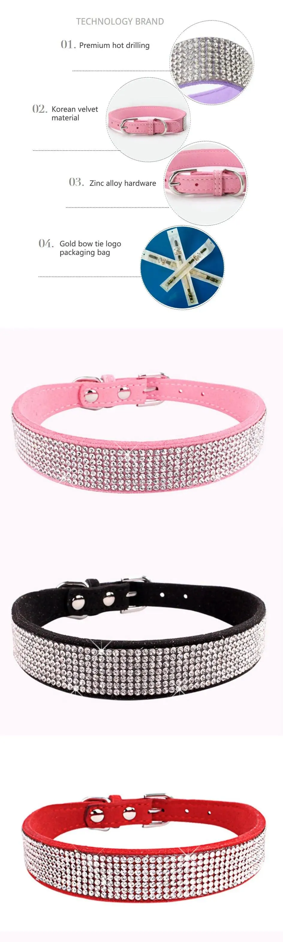 Suede Fiber Crystal Diamond Studded Bling Dog/Cat Fancy Collars Glitter Rhinestone