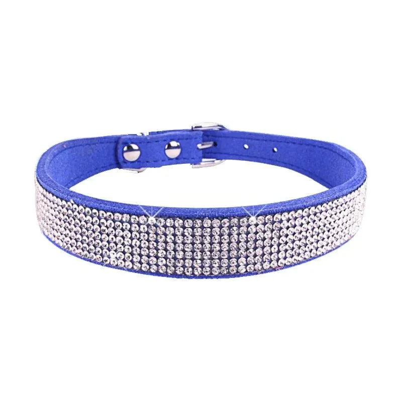 Suede Fiber Crystal Diamond Studded Bling Dog/Cat Fancy Collars Glitter Rhinestone