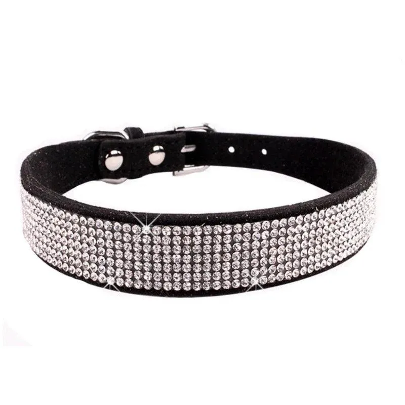 Suede Fiber Crystal Diamond Studded Bling Dog/Cat Fancy Collars Glitter Rhinestone