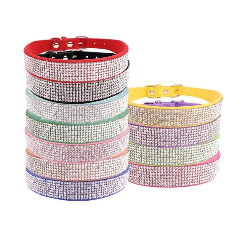 Suede Fiber Crystal Diamond Studded Bling Dog/Cat Fancy Collars Glitter Rhinestone
