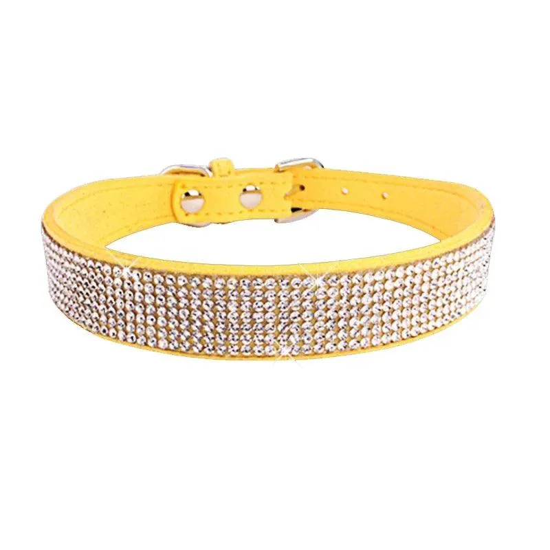 Suede Fiber Crystal Diamond Studded Bling Dog/Cat Fancy Collars Glitter Rhinestone