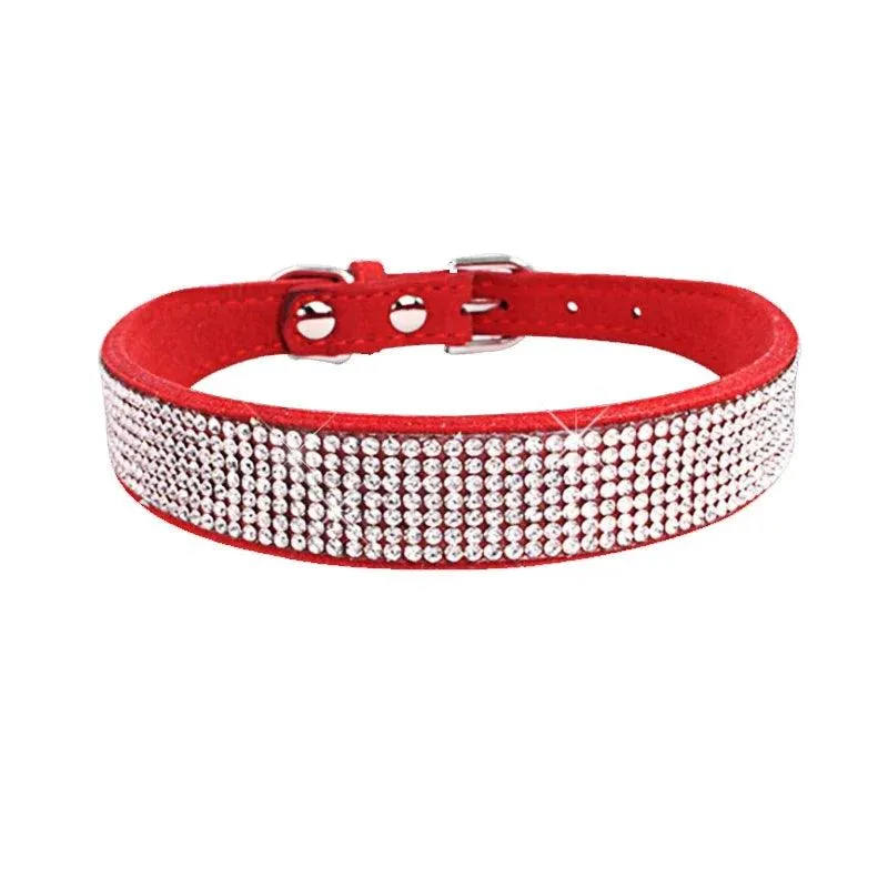 Suede Fiber Crystal Diamond Studded Bling Dog/Cat Fancy Collars Glitter Rhinestone