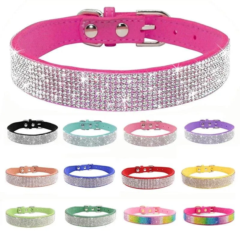 Suede Fiber Crystal Diamond Studded Bling Dog/Cat Fancy Collars Glitter Rhinestone