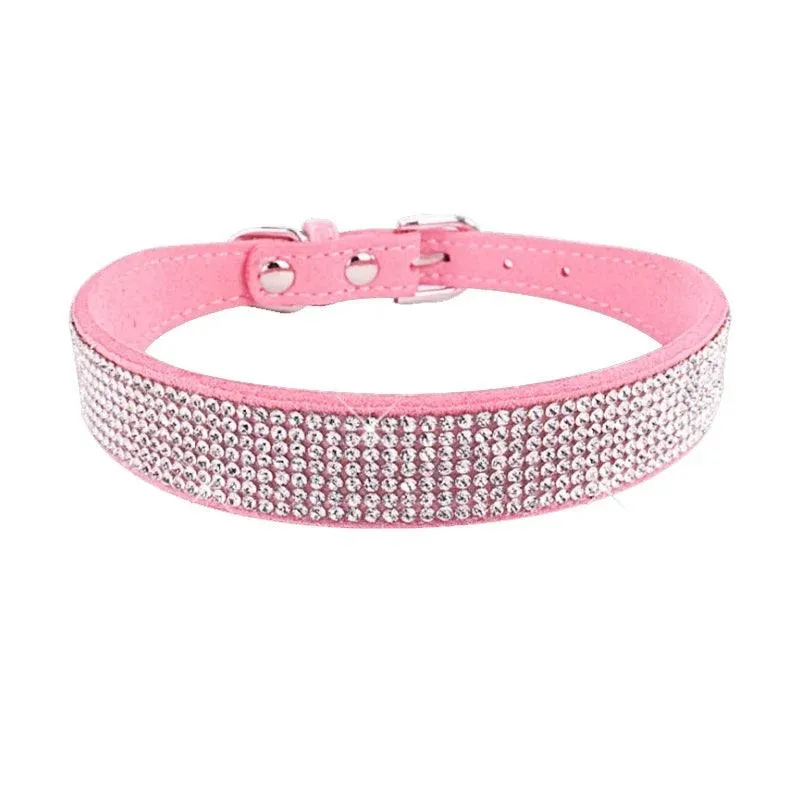 Suede Fiber Crystal Diamond Studded Bling Dog/Cat Fancy Collars Glitter Rhinestone