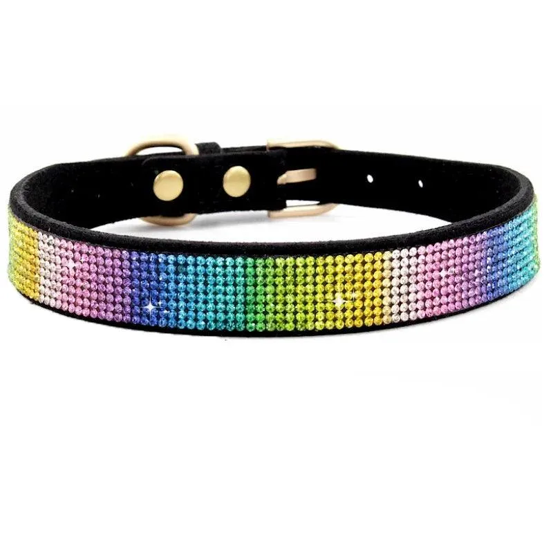 Suede Fiber Crystal Diamond Studded Bling Dog/Cat Fancy Collars Glitter Rhinestone
