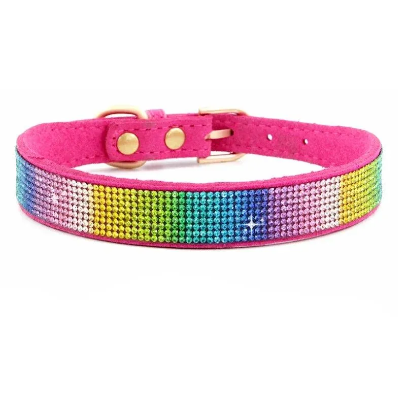 Suede Fiber Crystal Diamond Studded Bling Dog/Cat Fancy Collars Glitter Rhinestone