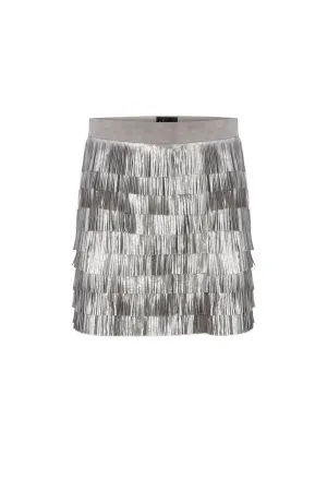SUEDE MINI SKIRT WITH SILVER FRINGES