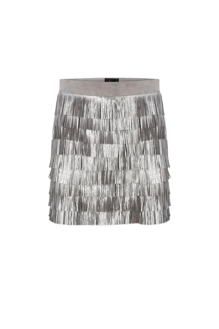 SUEDE MINI SKIRT WITH SILVER FRINGES