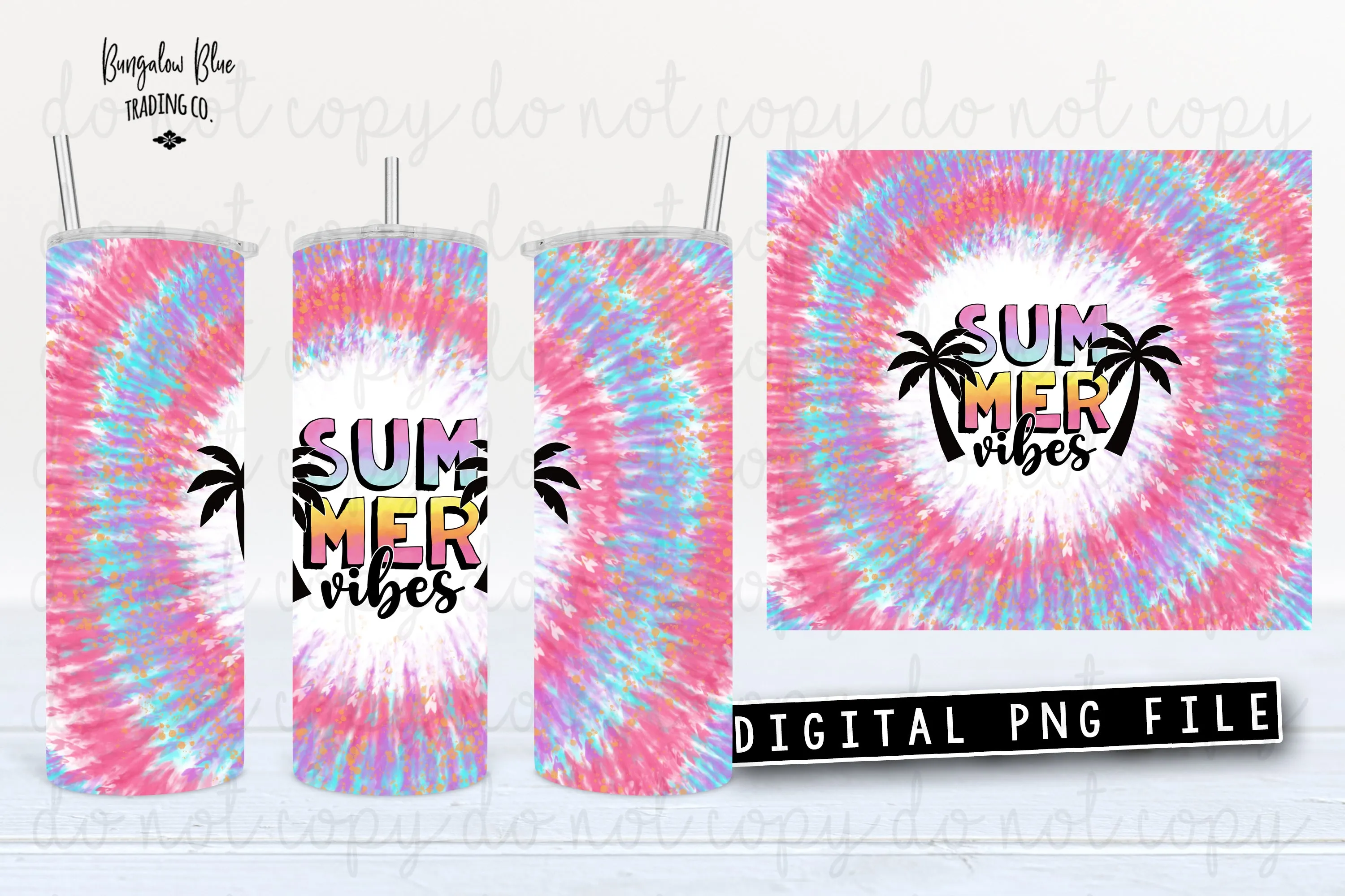 Summer Vibes Tie Dye 20 oz Skinny Tumbler Wrap Digital Download