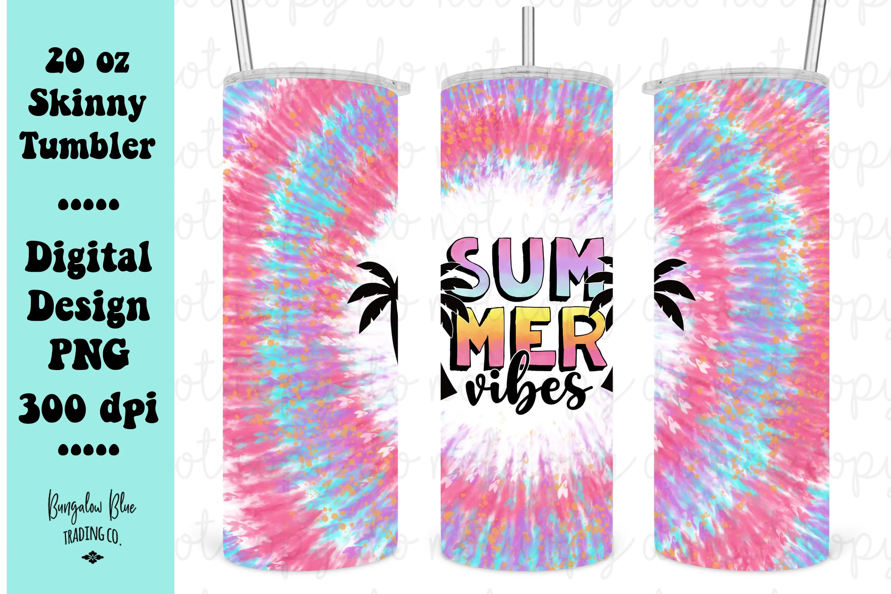 Summer Vibes Tie Dye 20 oz Skinny Tumbler Wrap Digital Download