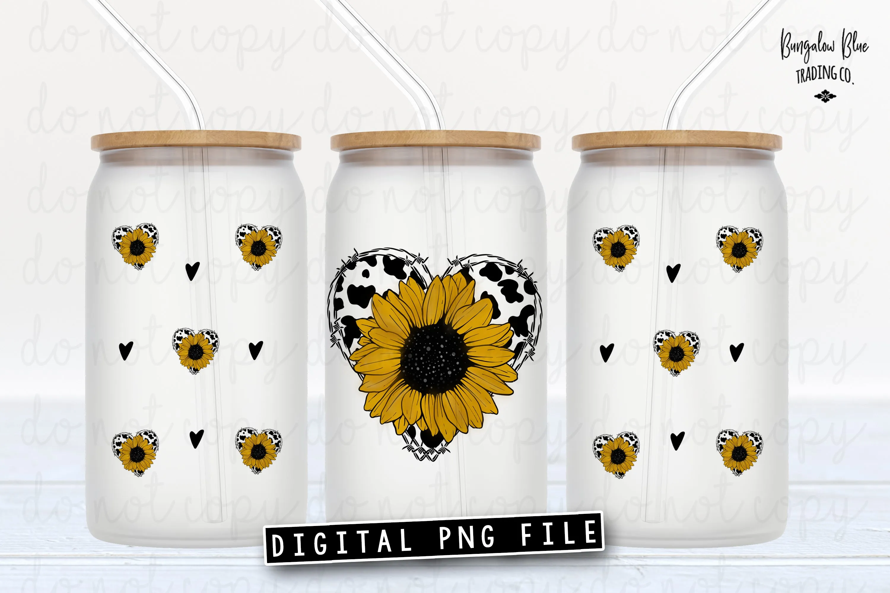 Sunflower Cow Heart  Glass Can Tumbler Wrap Digital Download