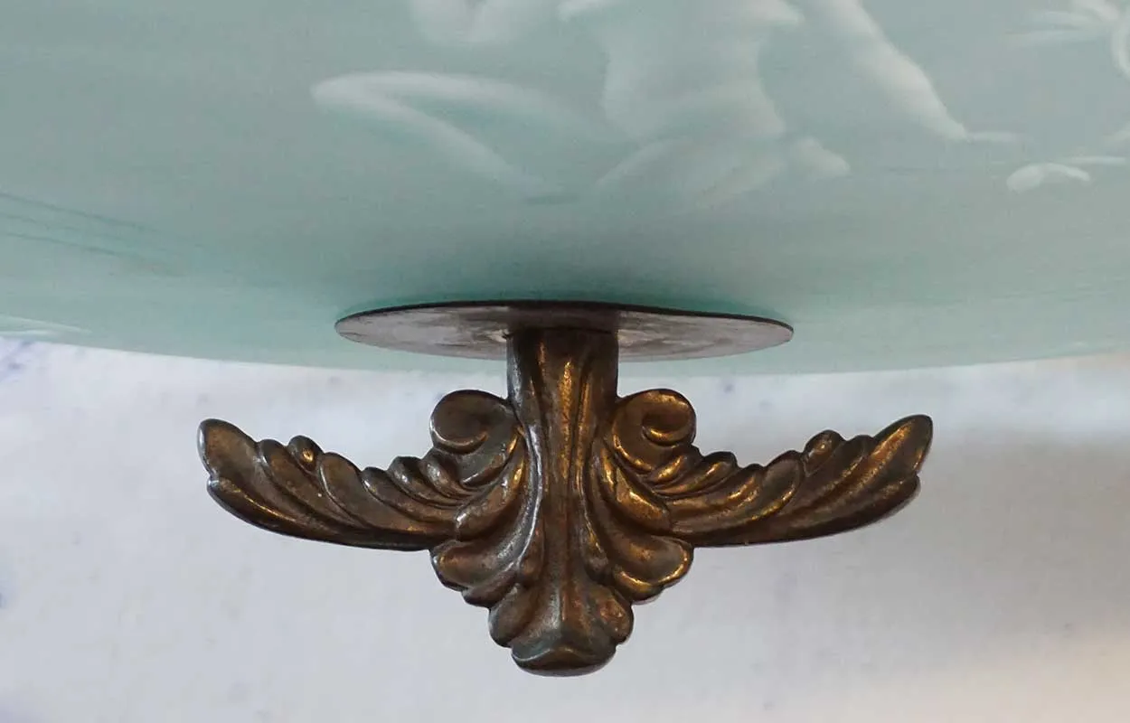 Swedish Art Deco Brass and Etched Glass Bowl Five-Light Ceiling Pendant Light