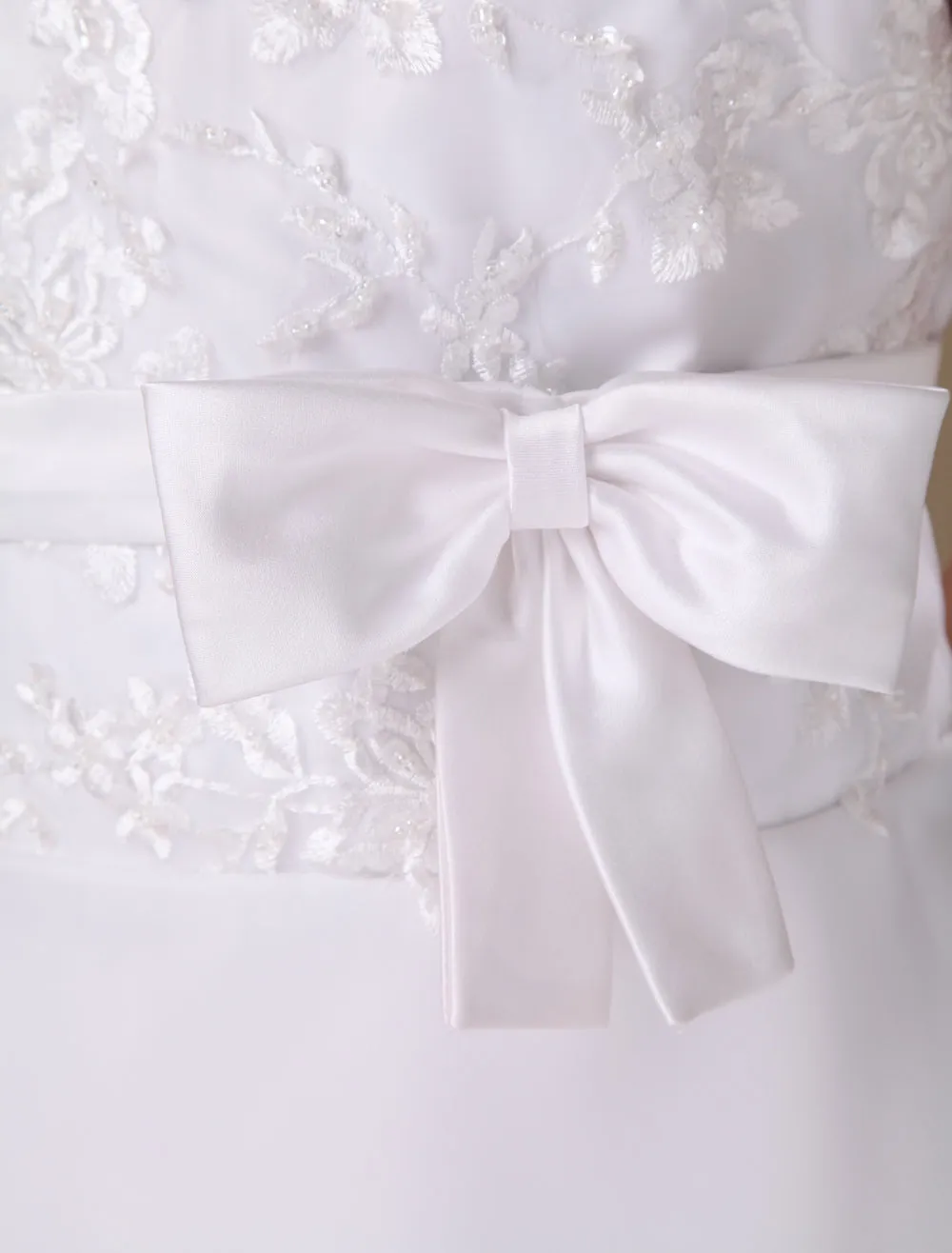 Sweet A-Line White Satin Ankle-Length First Communion Dress