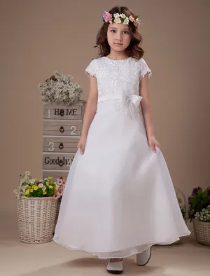 Sweet A-Line White Satin Ankle-Length First Communion Dress