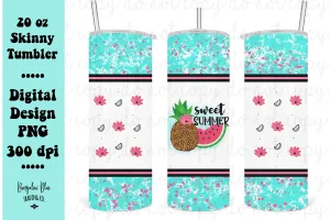 Sweet Summer Blue 20 oz Skinny Tumbler Wrap Digital Download