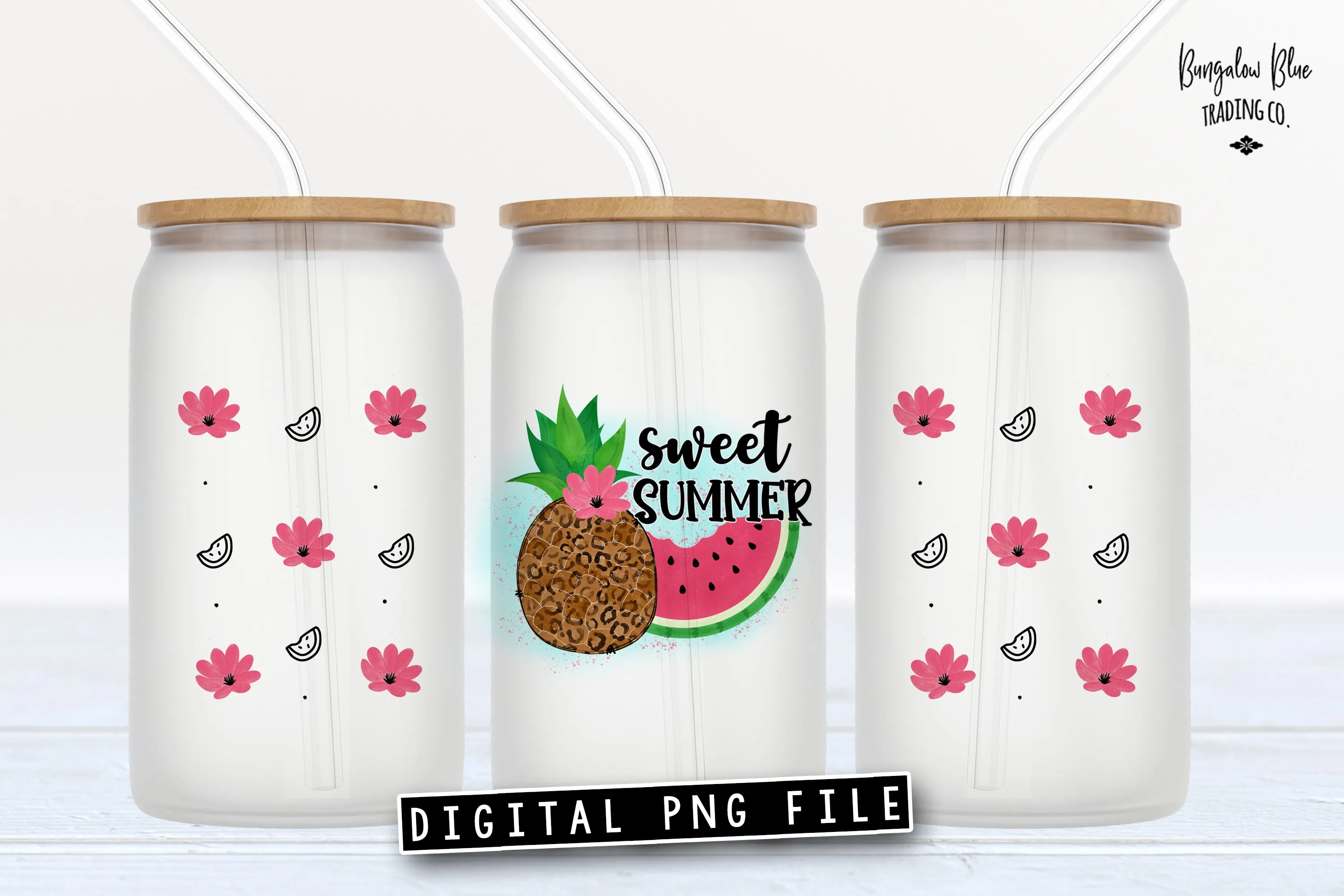 Sweet Summer Glass Can Tumbler Wrap Digital Download