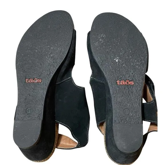 Taos High Society Black Suede Adjustable Comfort Leather Support Sandal Size 41