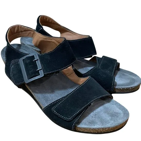 Taos High Society Black Suede Adjustable Comfort Leather Support Sandal Size 41