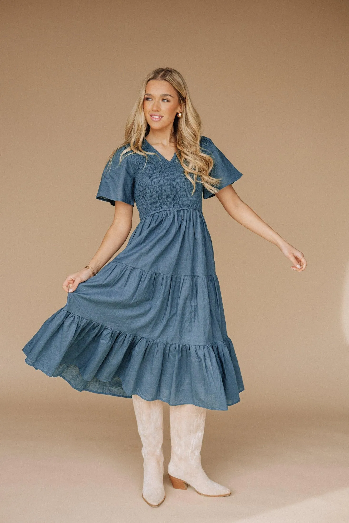 Tayla Linen Dress in Indigo Blue