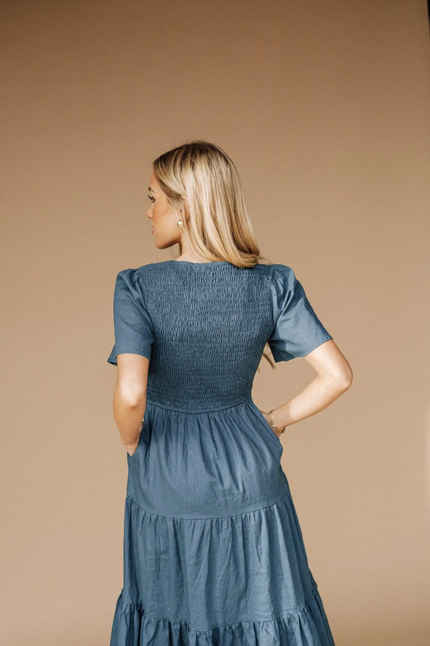 Tayla Linen Dress in Indigo Blue