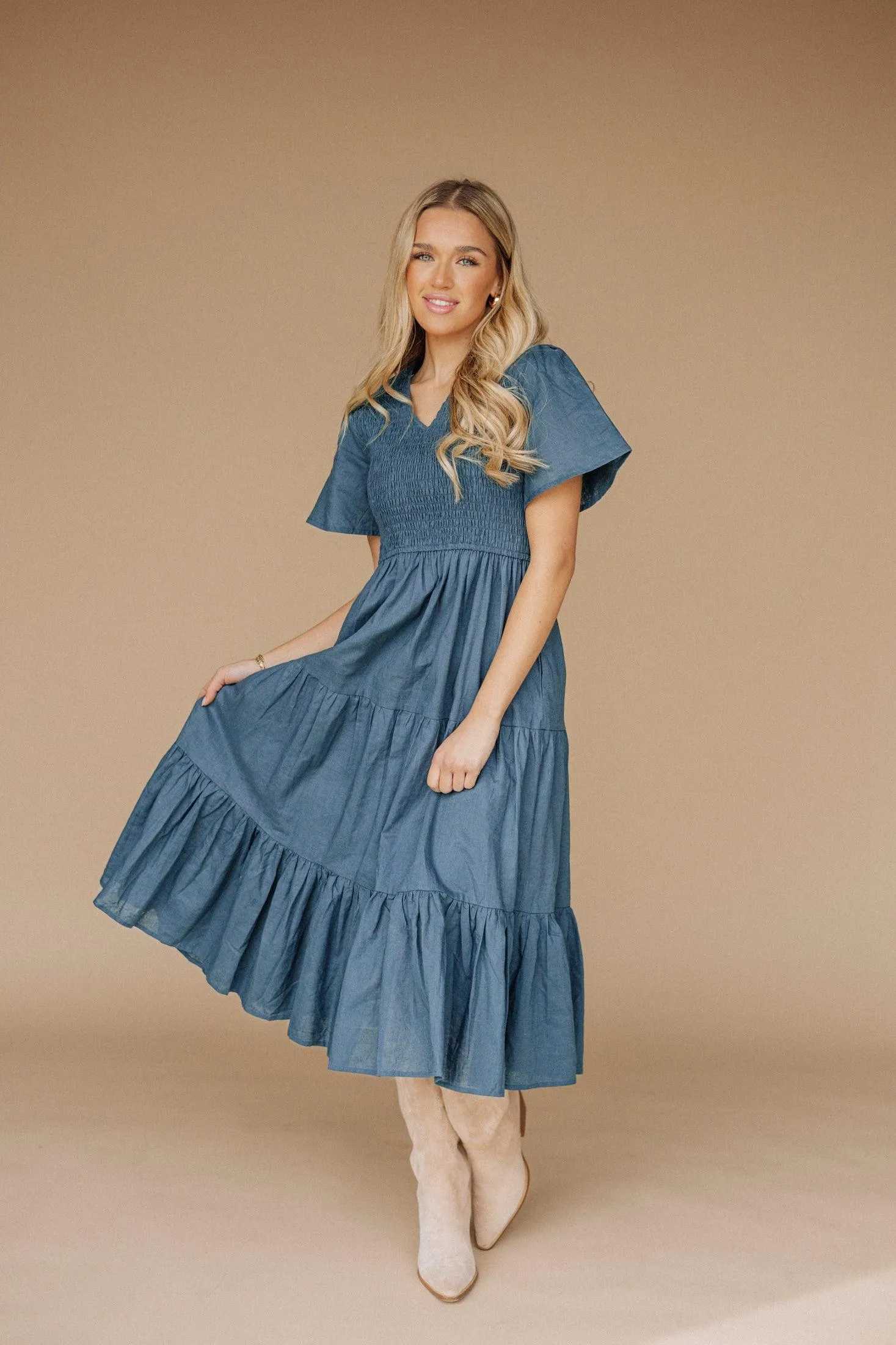 Tayla Linen Dress in Indigo Blue