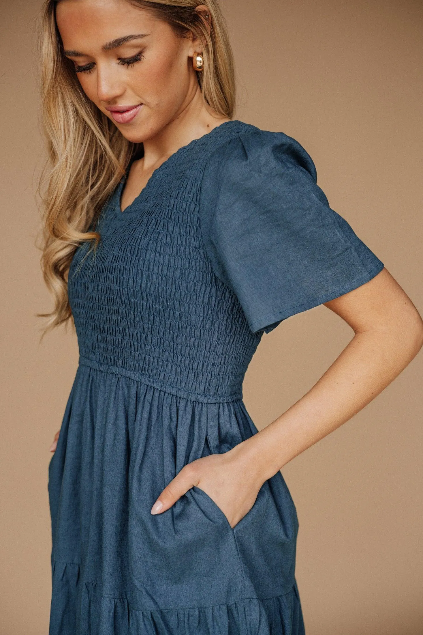 Tayla Linen Dress in Indigo Blue