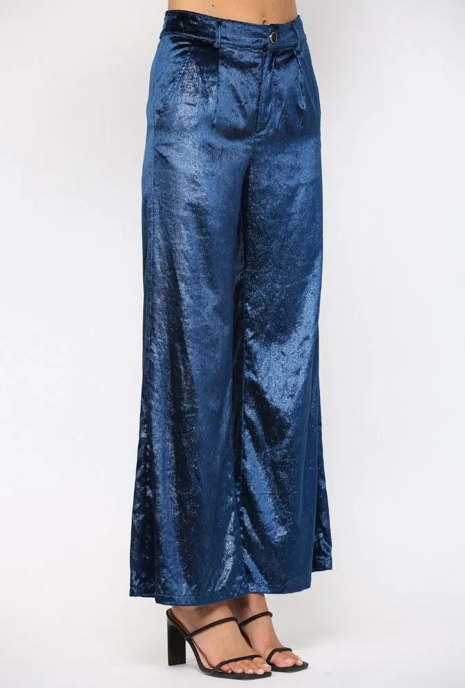 Teal Blue Lurex Velvet Pants