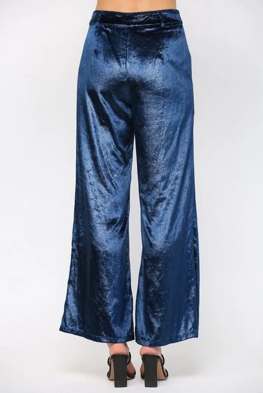 Teal Blue Lurex Velvet Pants