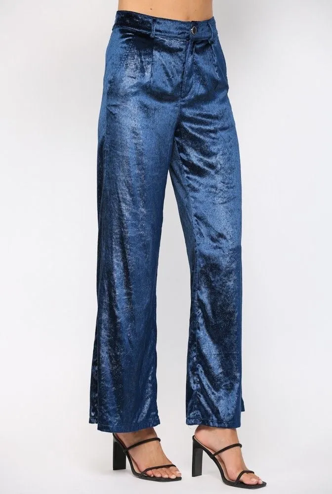 Teal Blue Lurex Velvet Pants