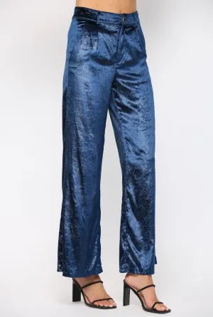Teal Blue Lurex Velvet Pants