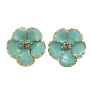 Teal Flower Outlined in Gold Pierced Earring - HPB442E