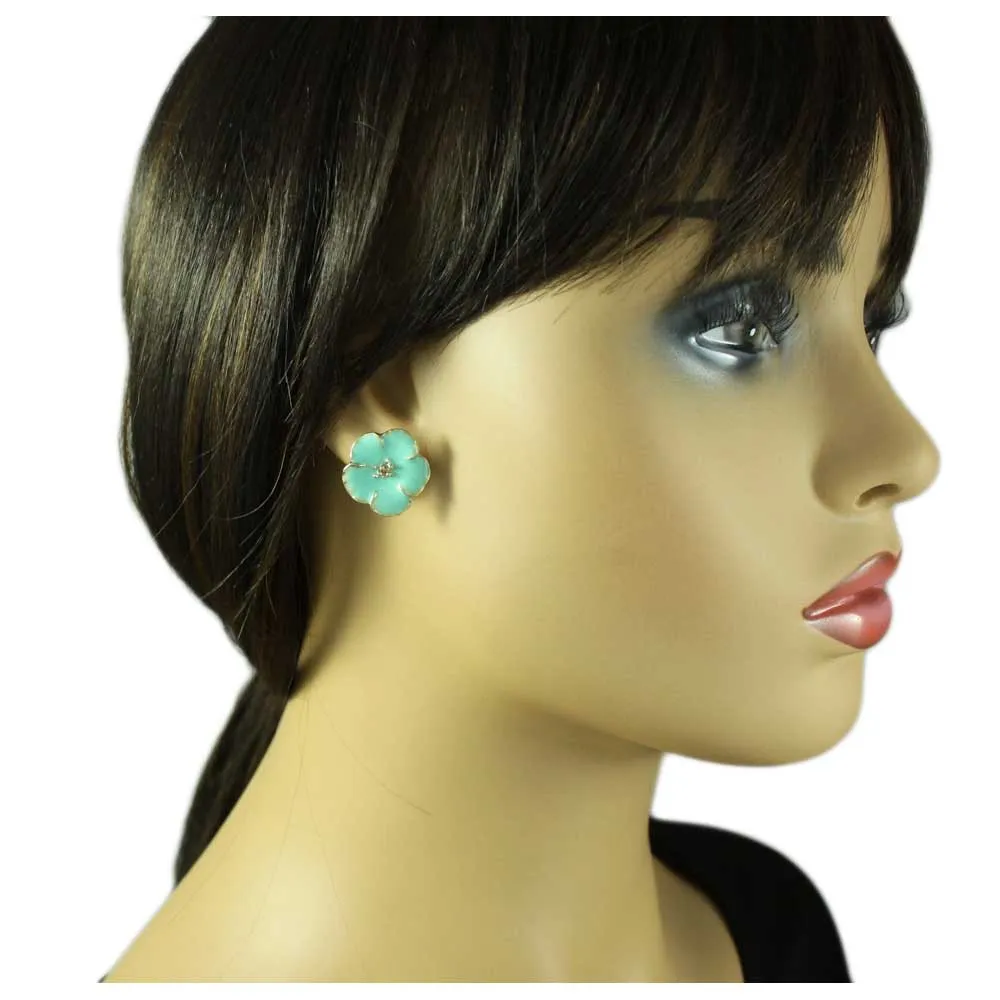 Teal Flower Outlined in Gold Pierced Earring - HPB442E
