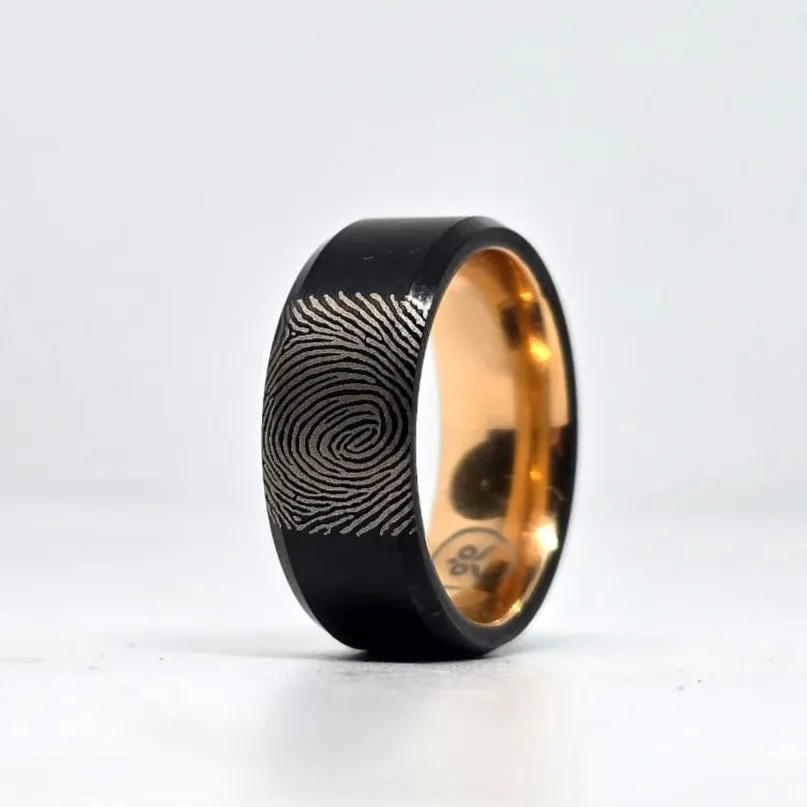 The Imprint Ring - Black Plated Tungsten (Your Fingerprint)
