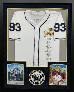 The Sandlot Cast Hand Signed Autographed Custom White Jersey Framed & Suede Matted
