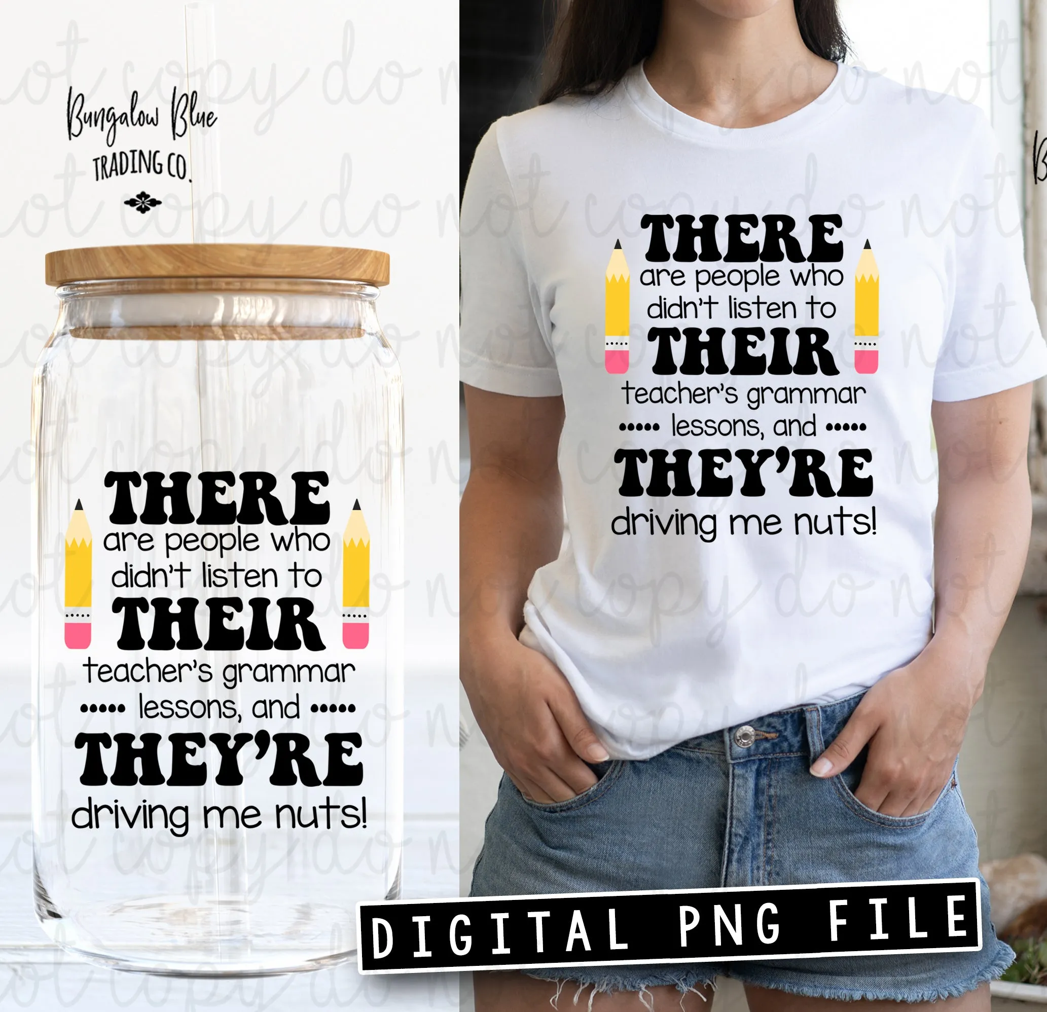 There Their They're Grammar Glass Can Tumbler Wrap Digital Download