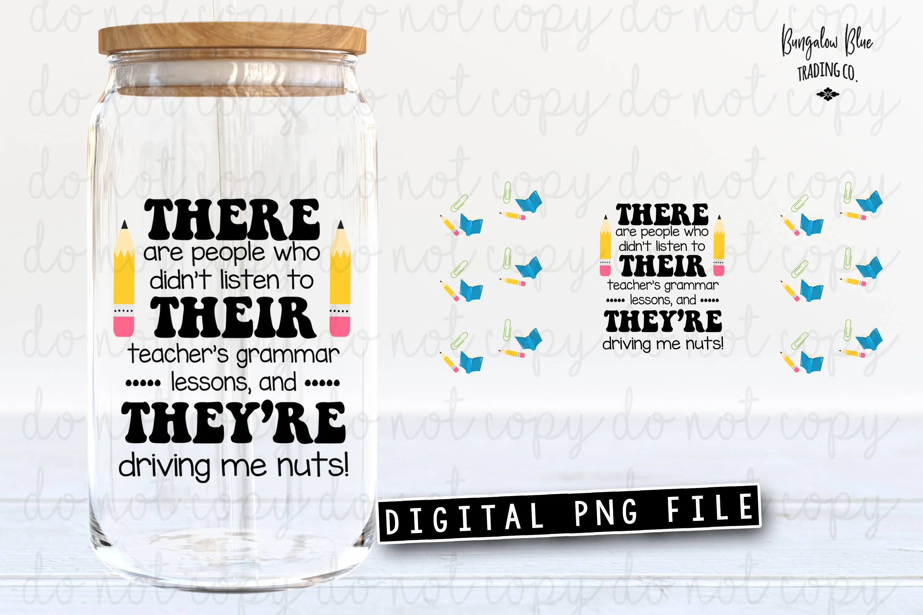 There Their They're Grammar Glass Can Tumbler Wrap Digital Download