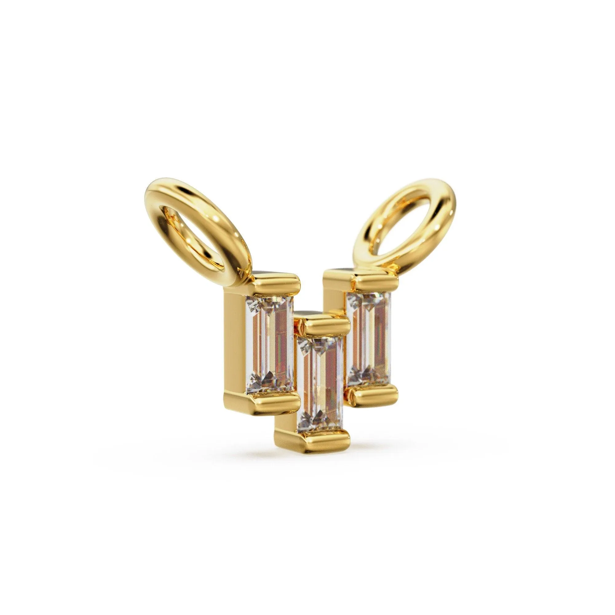 Three Baguette Diamond Charm Pendant / 14k 18k Solid Gold Charm / Rectangle Real Diamond Pendant / Petite Diamond Charm / Tiny Diamond Charm