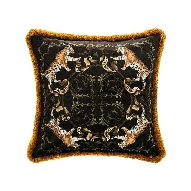 Tiger Velvet Cushion Cover with Gold Trims