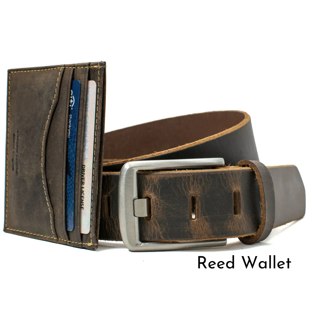 Titanium Wide Pin Brown Distressed Leather Belt & Wallet Set by Nickel Smart®