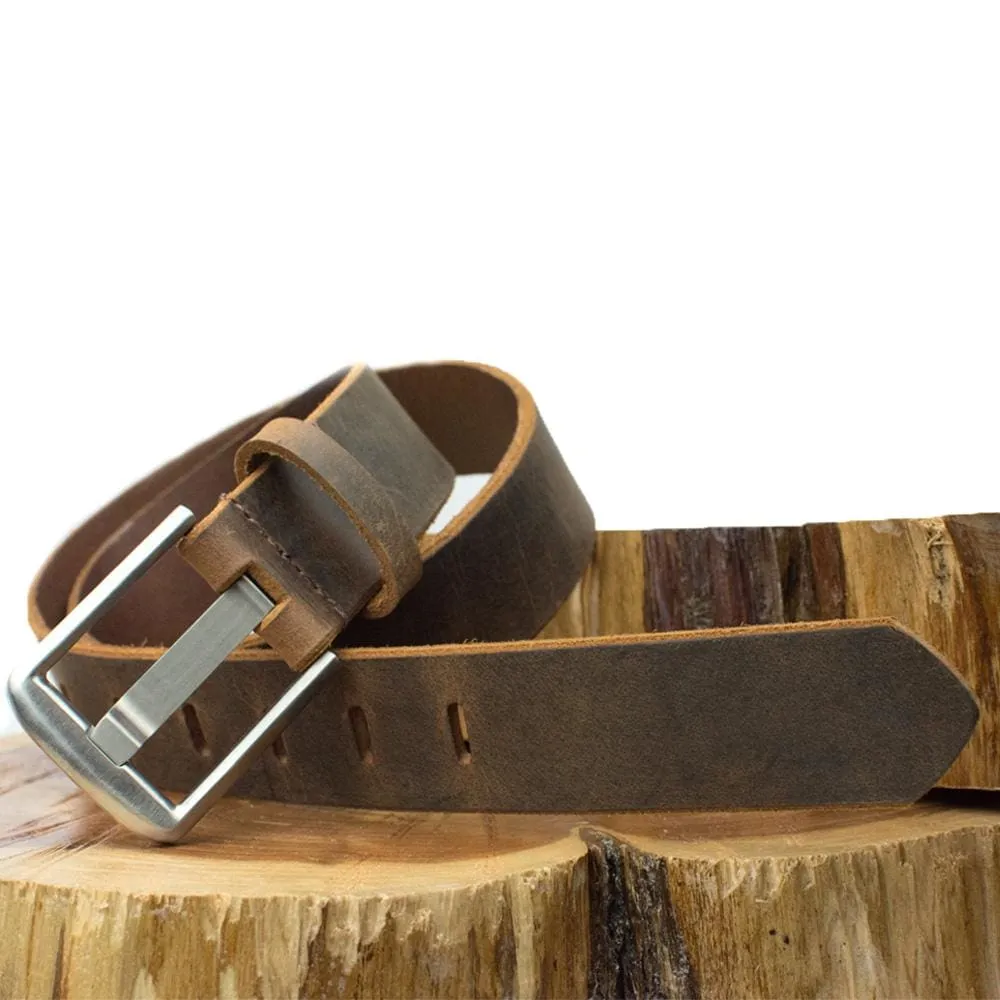 Titanium Wide Pin Brown Distressed Leather Belt & Wallet Set by Nickel Smart®