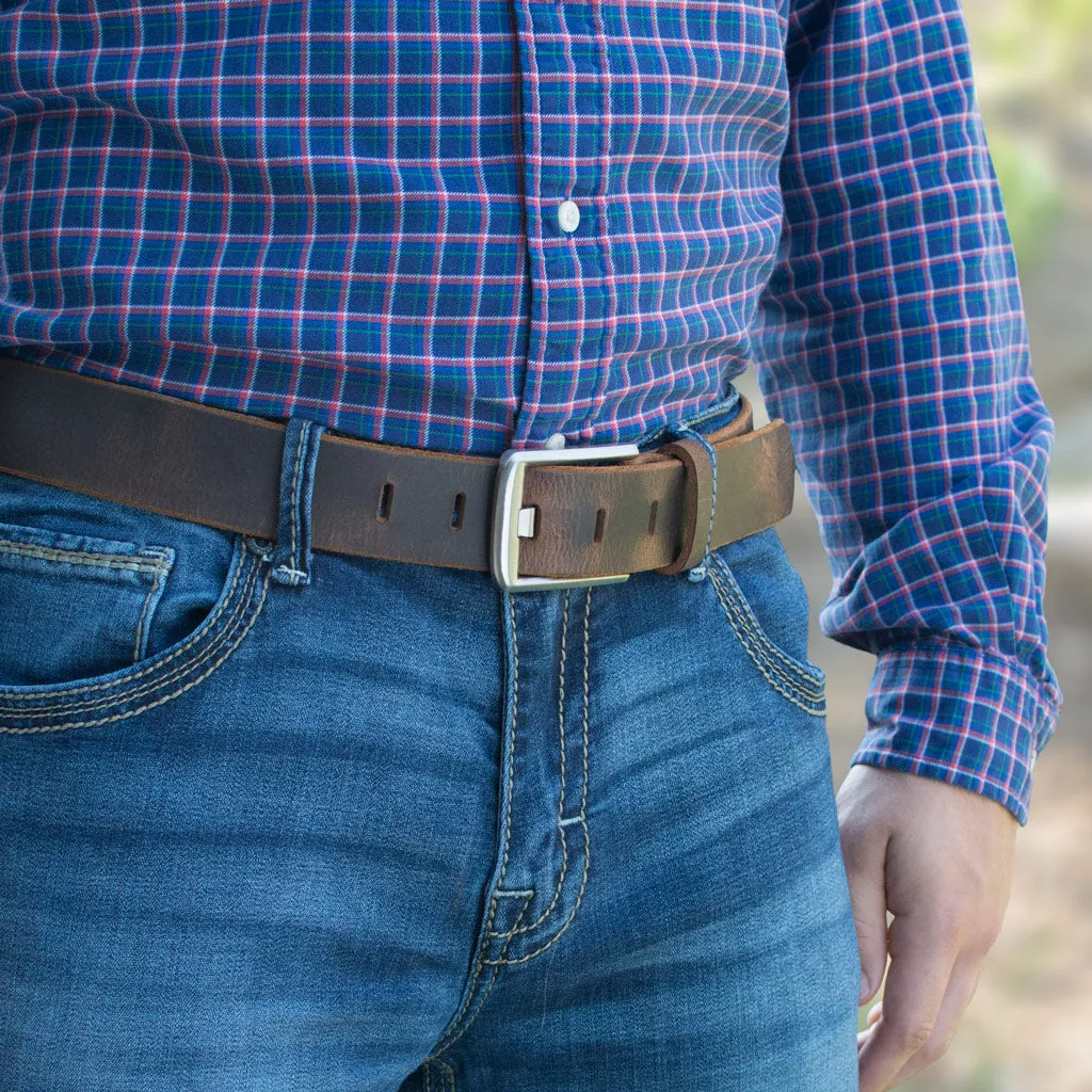 Titanium Wide Pin Brown Distressed Leather Belt & Wallet Set by Nickel Smart®