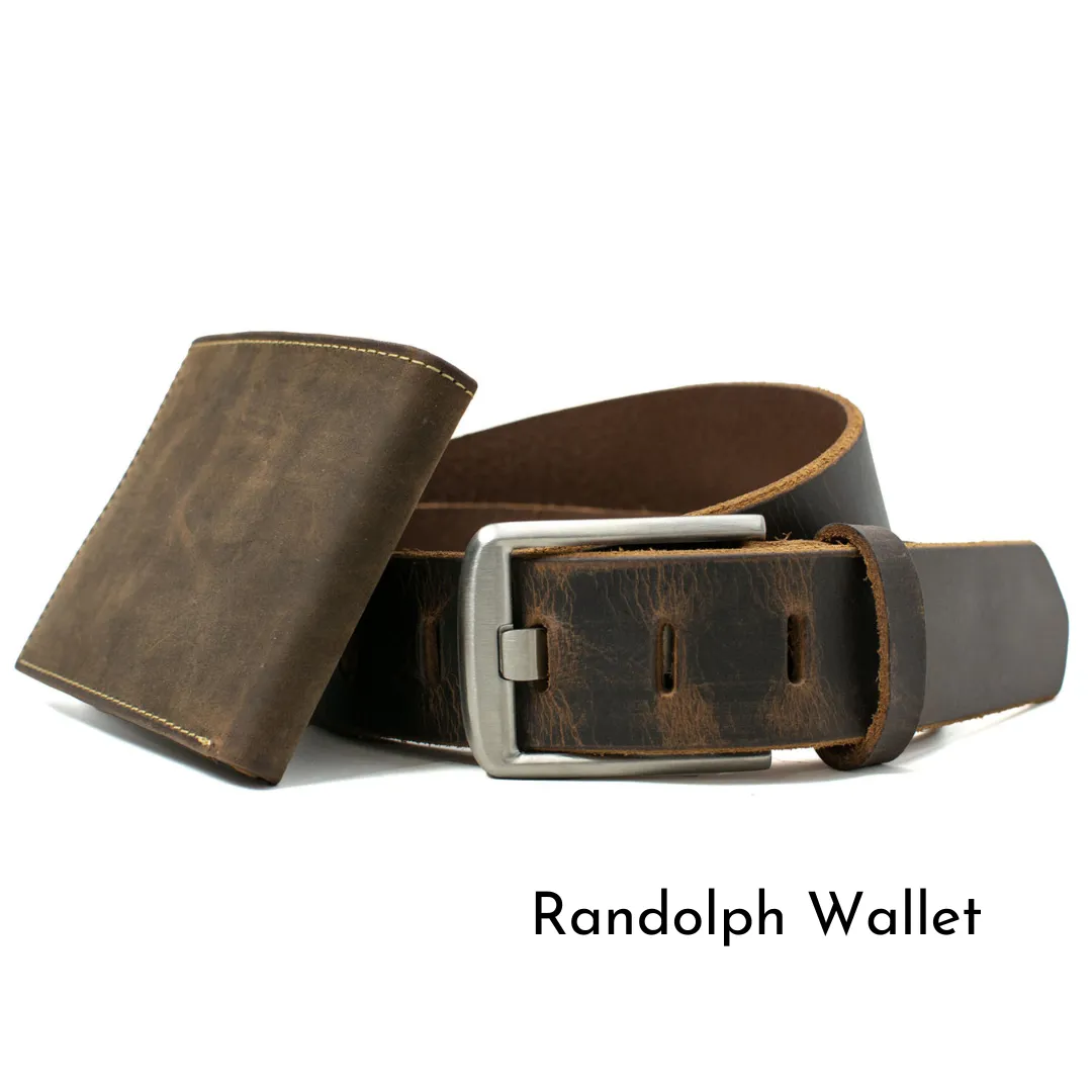 Titanium Wide Pin Brown Distressed Leather Belt & Wallet Set by Nickel Smart®