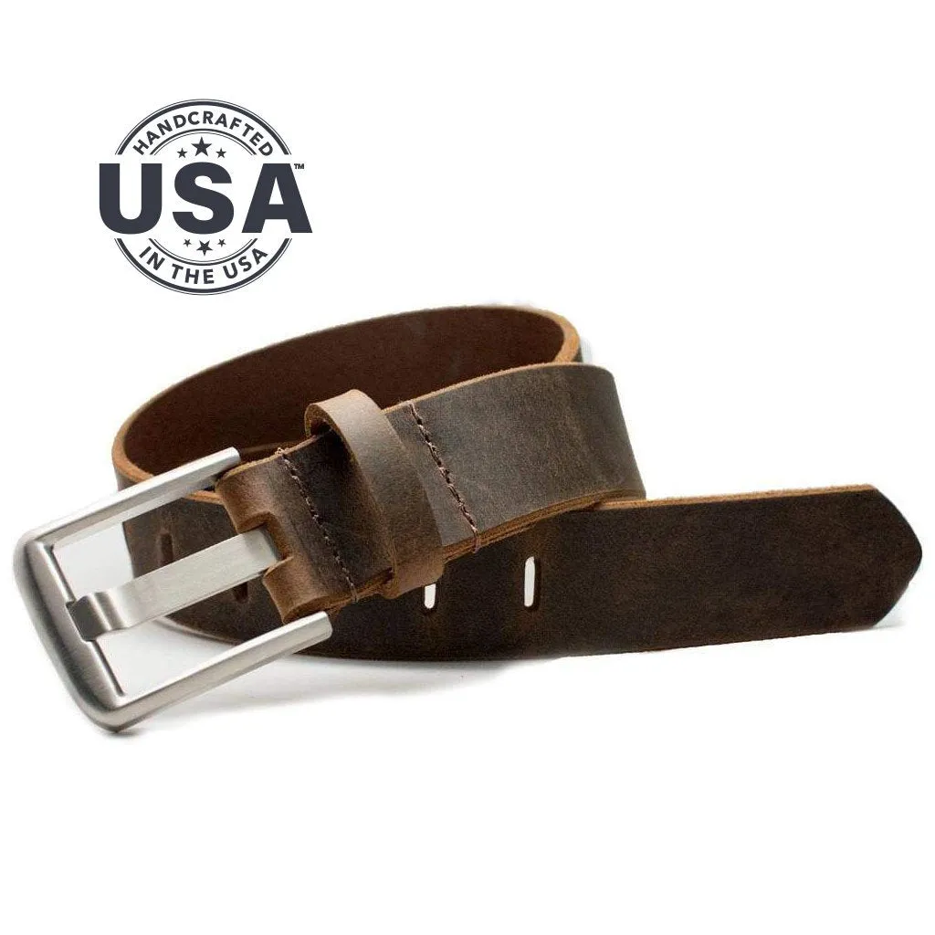 Titanium Wide Pin Brown Distressed Leather Belt & Wallet Set by Nickel Smart®