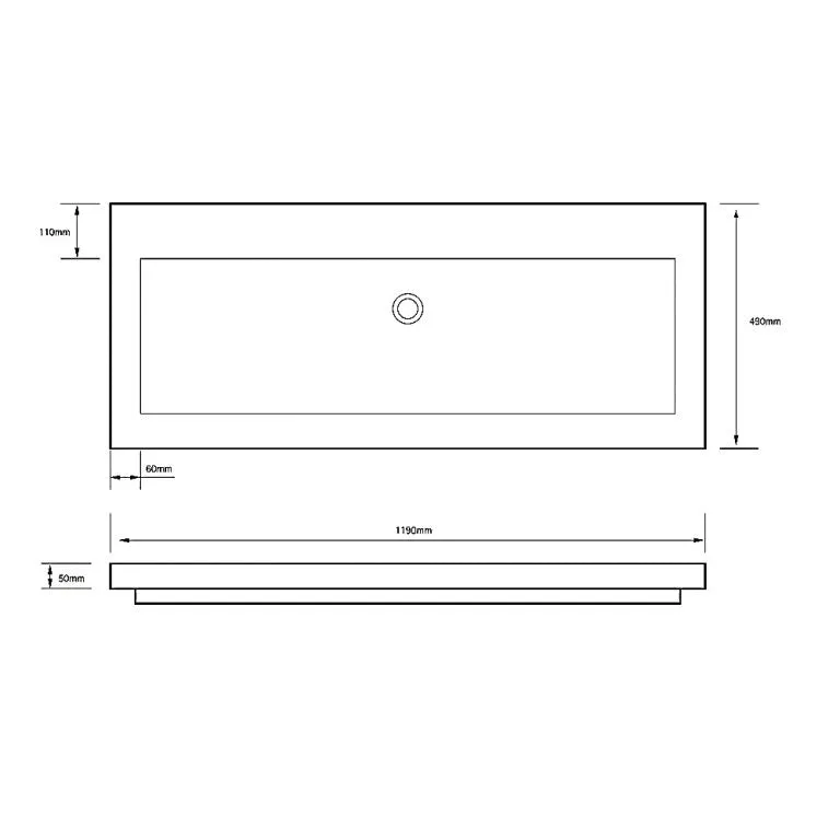 Toka Lite Semi-Recessed Basin - Long, Square Edges - 1200mm - CSB46