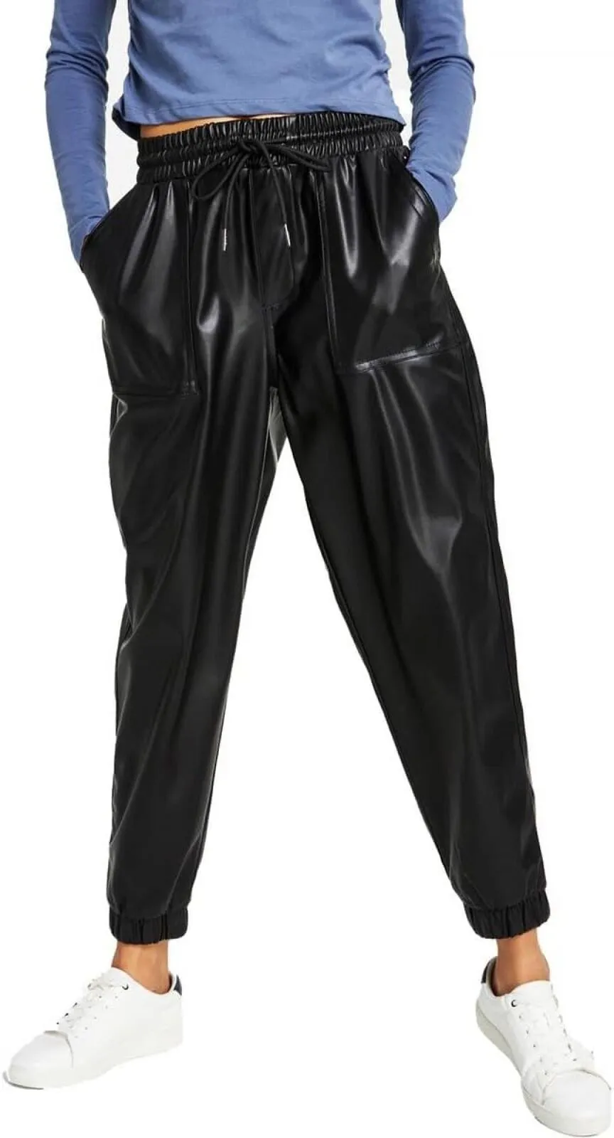 Tommy Jeans Womens Faux Leather High Rise Jogger Pants T2HK0FGG