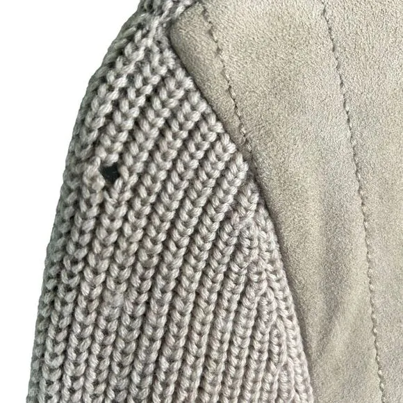 Tory Burch suede front merino wool cardigan jacket tan