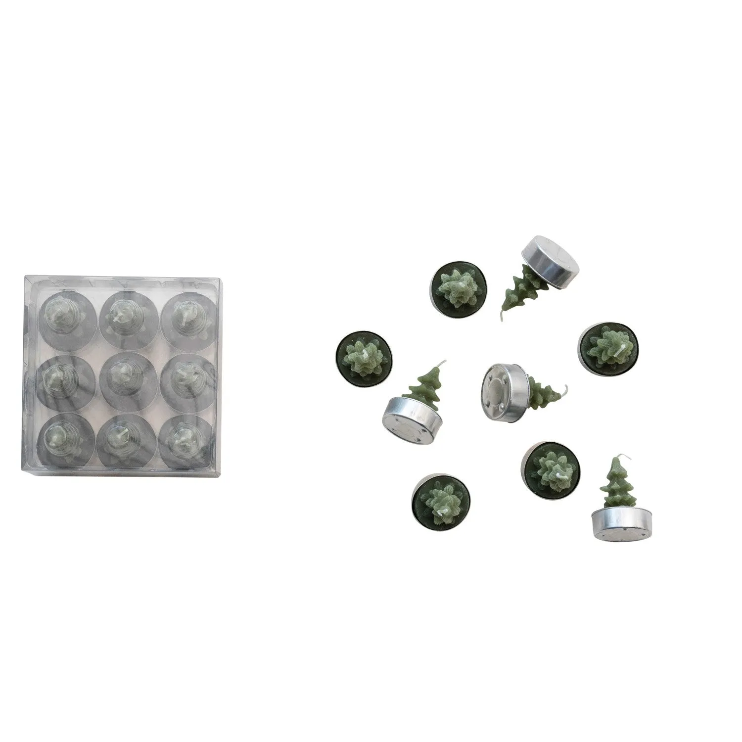 Tree Shape Tealights - Set of 9 Evergreen Color