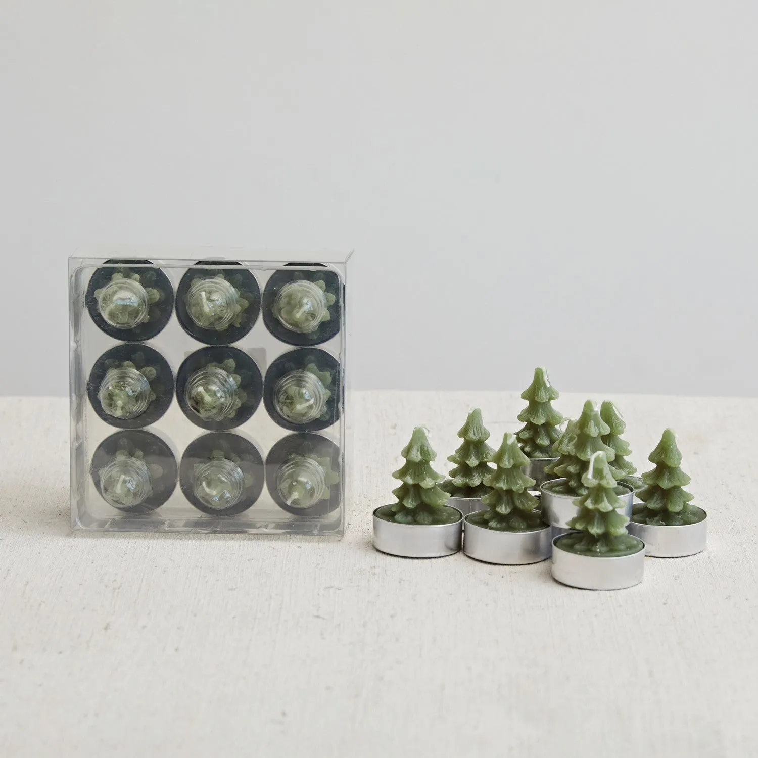 Tree Shape Tealights - Set of 9 Evergreen Color