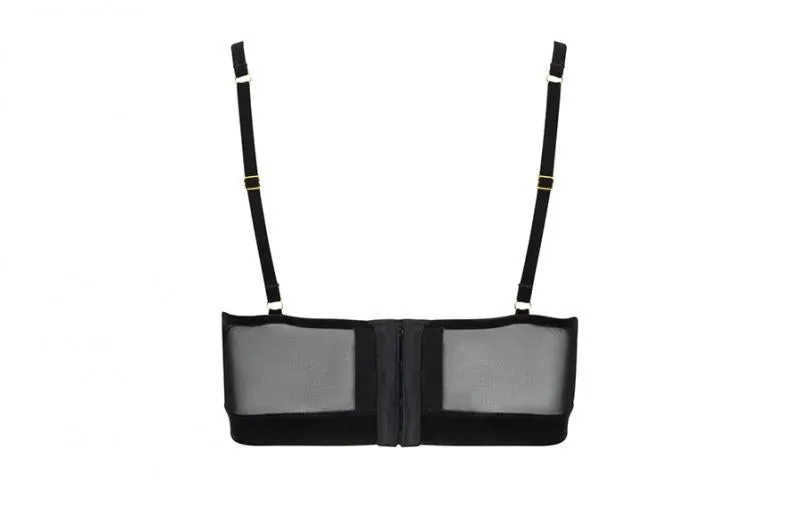 Triangle Bralette - Black Embroidered Appliques -